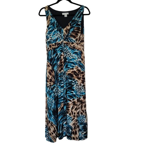 Christopher & banks sleeveless teal and brown v-neck maxi dress size medium 1198 - Picture 1 of 6